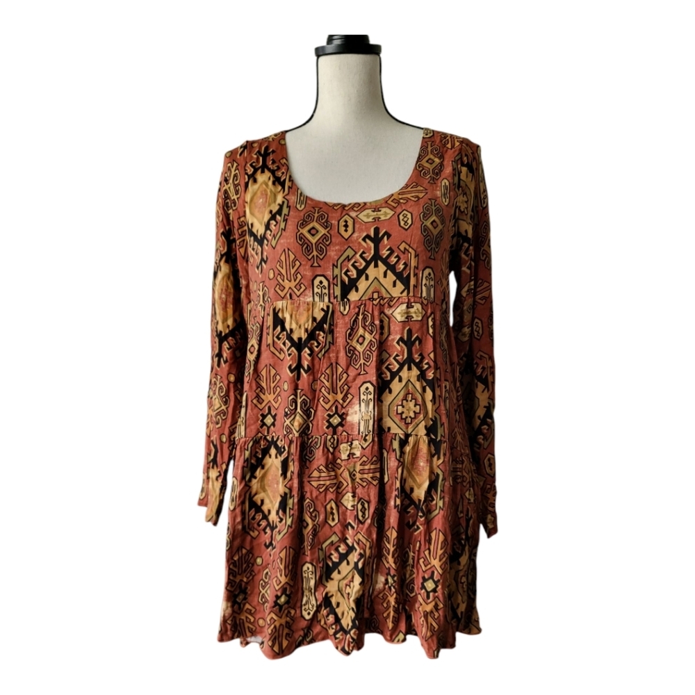 Chaser Bohemian Print Long‎ Sleeve Mini Dress Size S New